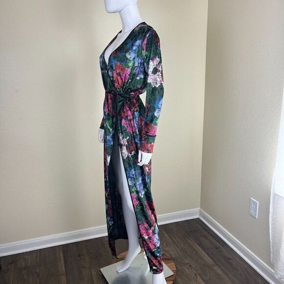 Zara Women's Size S Floral Velvet Wrap Duster Maxi Dress Robe Cardigan Blogger - Picture 11 of 16